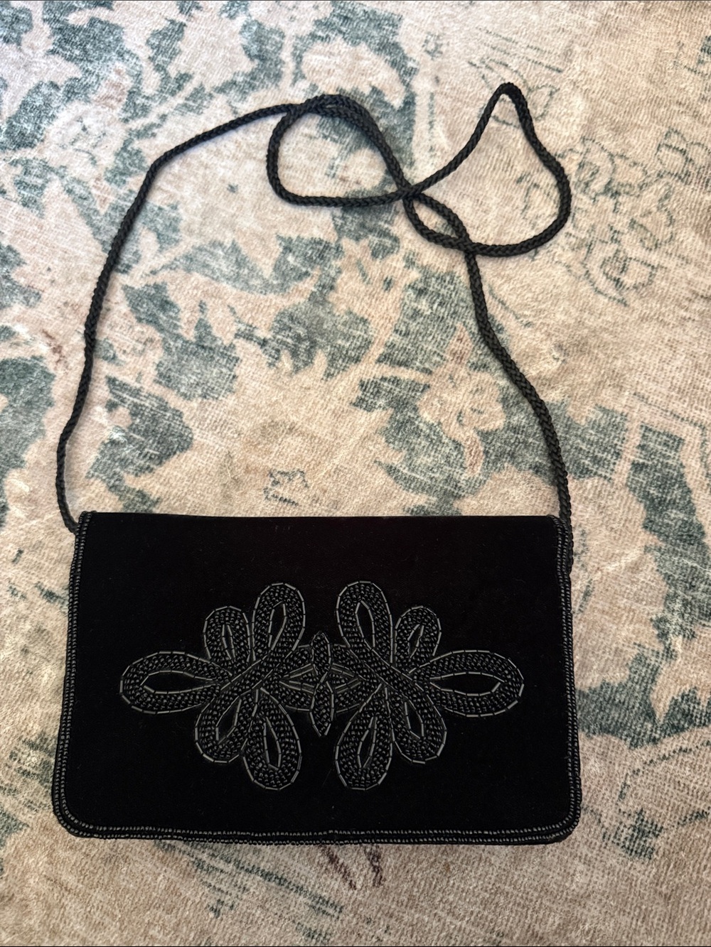 Black beaded & velour Crossbody Bag